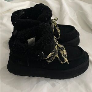 UGG Black Boots with Yellow and Brown Laces
